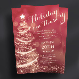 Red & Gold Holiday Open House Party Invitation