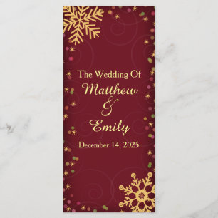 Red Gold Holiday Snowflakes Wedding Program