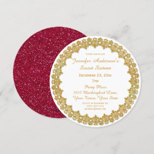 Red Gold Holiday Sweet Sixteen Invitation