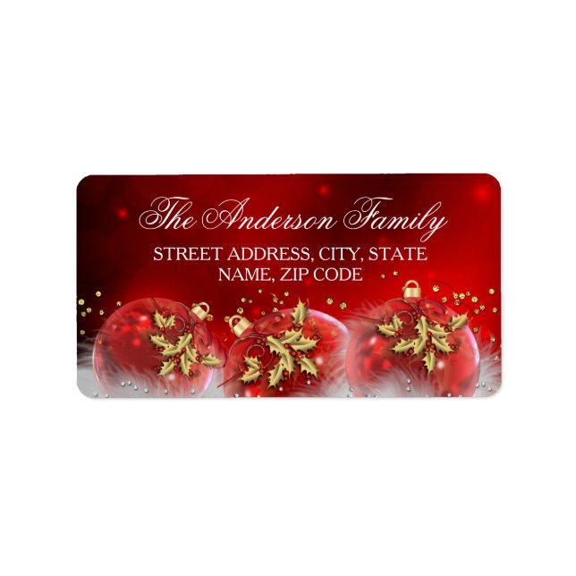 Red & Gold Holly Baubles Christmas Address Labels (Front)