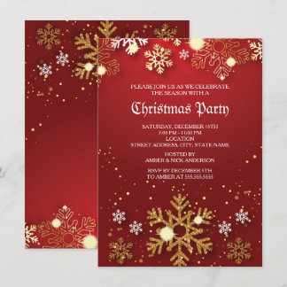 Red Gold Holly Baubles Christmas Holiday Party Invitation