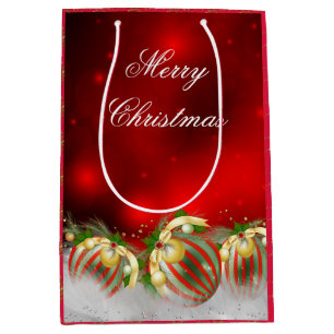 Red & Gold Holly Baubles Merry Christmas 2 Medium Gift Bag