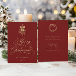 Red & Gold Holly Berry Bouquet Flat Christmas Holiday Card<br><div class="desc">This simple Christmas flat card features elegant and romantic swirly calligraphy lettering with a winter holly berry bouquet and custom text on the back. For more advanced customisation of this design,  please click the BLUE DESIGN TOOL BUTTON above!</div>