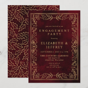 Red Gold Holly Christmas Engagement Party  Invitation