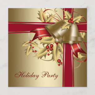 Red Gold Holly Corporate Christmas Holiday Party Invitation
