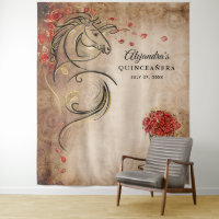Red Gold Horse Rustic Photo Backdrop Tapestries