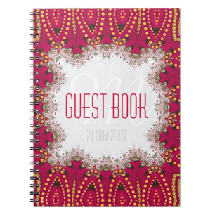 Red Gold Indian Bohemian Monogram Guest Book