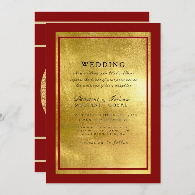Red & Gold Indian Elephant Wedding Invitation (Front/Back)