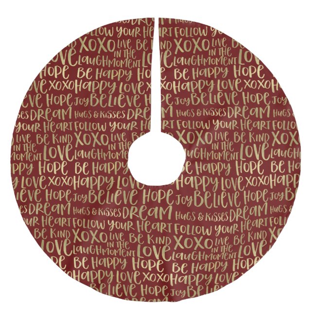 Red Gold Inspirational Words Brushed Polyester Tree Skirt (Front)
