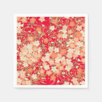 Red Gold Japanese Kimono Floral Decoupage Paper
