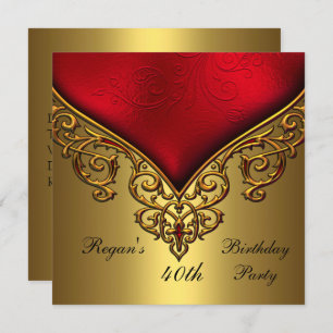 Red Gold Jewel 40th Elegant Birthday Party Invitation