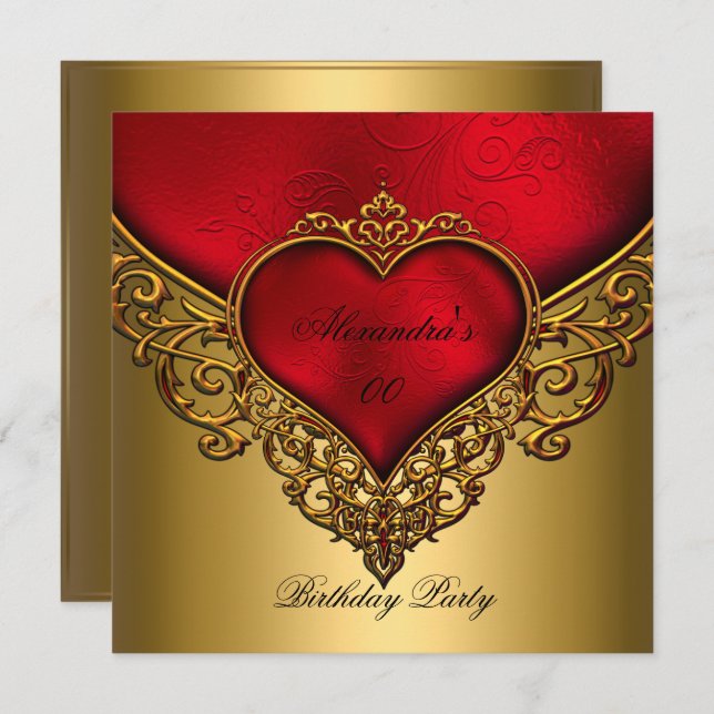 Red Gold Jewel 40th Elegant Birthday Party Invitation (Front/Back)