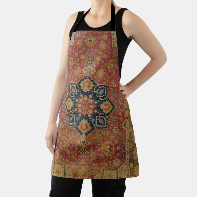 Red Gold Kashan Carpet Rug Persian Asian Apron (Insitu)