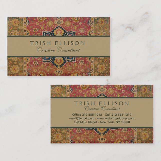 Red Gold Kashan Carpet Rug Persian Asian Business Card (Front/Back)