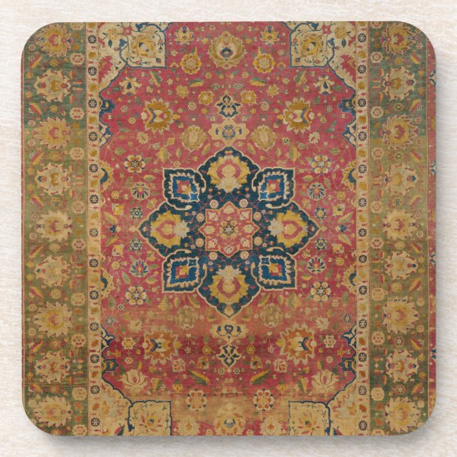 Red Gold Kashan Carpet Rug Persian Asian Coaster (Front)