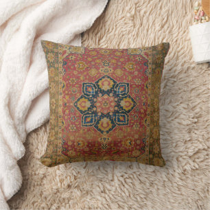 Red Gold Kashan Carpet Rug Persian Asian Cushion