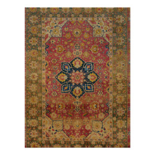 Red Gold Kashan Carpet Rug Persian Asian Poster