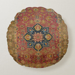 Red Gold Kashan Carpet Rug Persian Asian Round Cushion