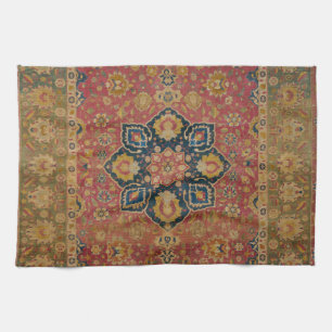 Red Gold Kashan Carpet Rug Persian Asian Tea Towel