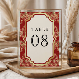 Red Gold Lace Indian Wedding Table Number