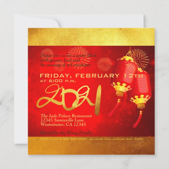 Red Gold Lanterns Chinese Ox paper-cut 2021 PInv (Front)