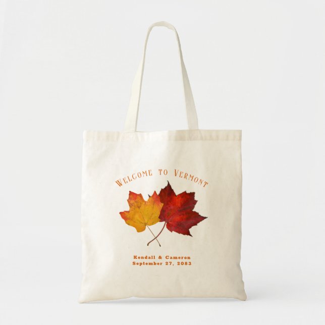 Red Gold Leaves Weekend Wedding Welcome Tote Bag (Front)