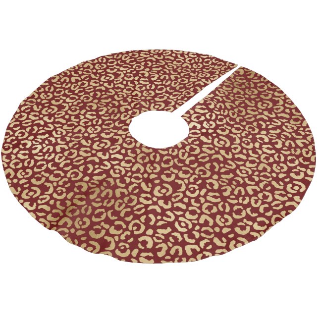 Red Gold Leopard Print  Brushed Polyester Tree Skirt (Angled)