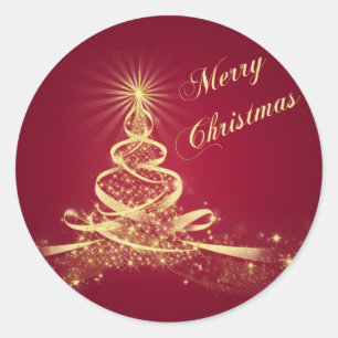 Red, Gold  Lighted Tree Merry Christmas Sticker