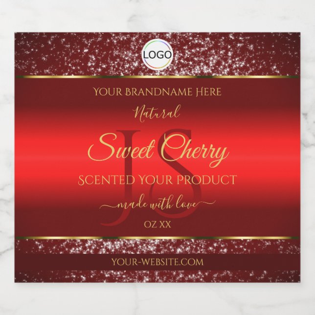 Red Gold Logo Initials Glitter Stars Product Label (Single Label)