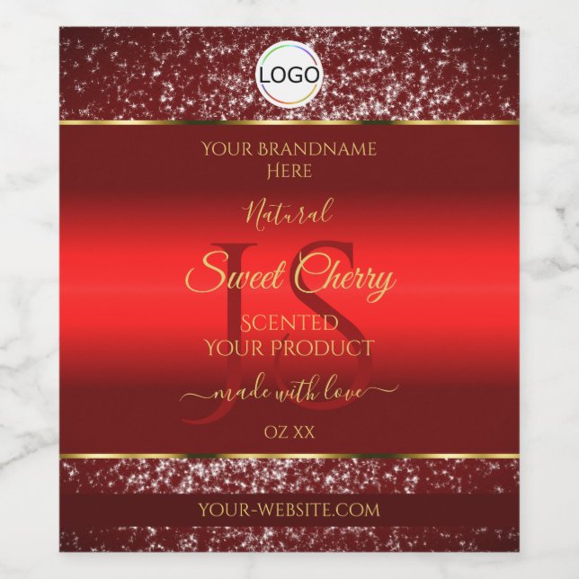 Red Gold Logo Initials Glitter Stars Product Label (Single Label)