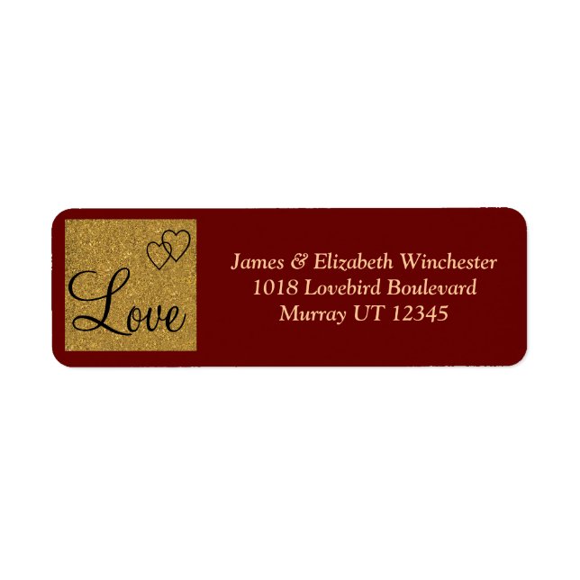 Red & Gold Love Address Labels (Front)