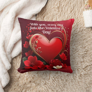 Red-Gold Love Heart Valentines Cushion