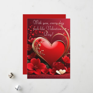 Red-Gold Love Heart Valentines Holiday Card