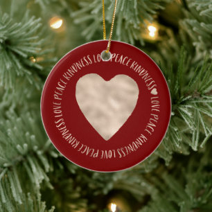 Red Gold Love Peace Kindness Heart inspirational Ceramic Ornament