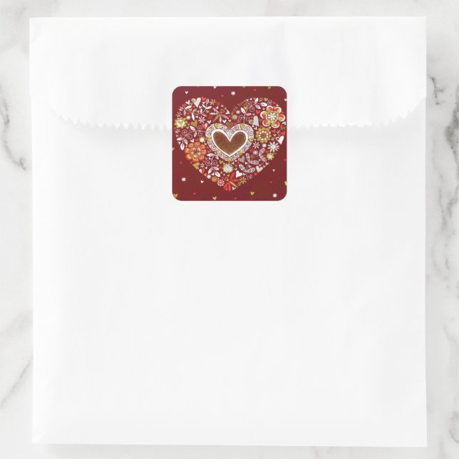 Red Gold Love You Heart Flowers Butterfly Square Sticker (Bag)