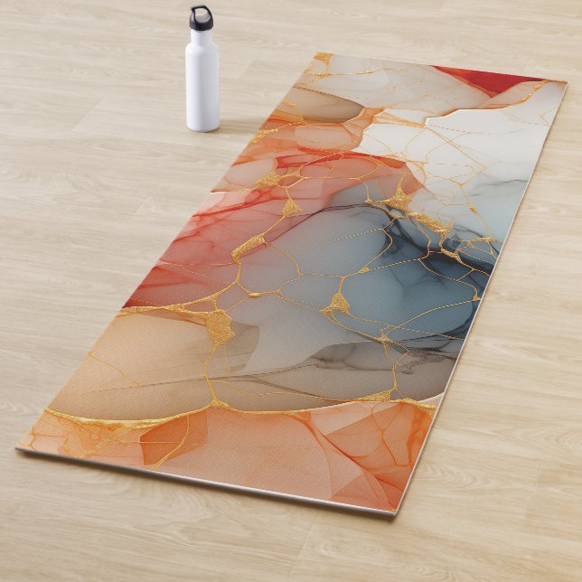Red gold magic abstract marble yoga mat (In Situ)