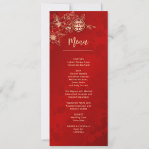 Red Gold Magnolia Chinese Wedding Menu Card