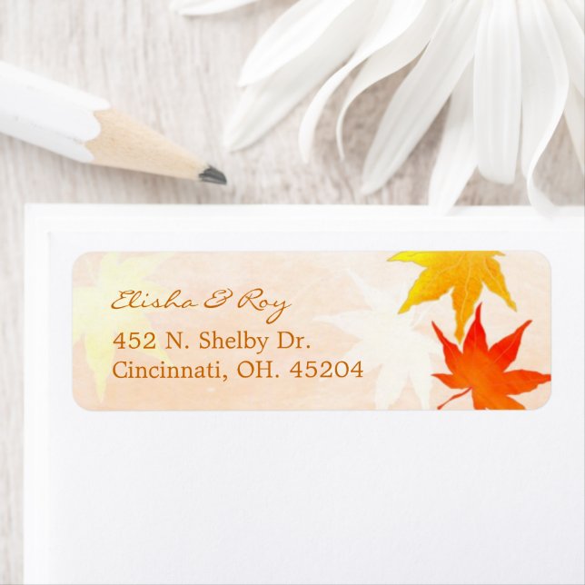 Red Gold Maple Leaf Wedding Return Address Label (Insitu)