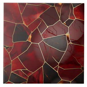 Red Gold Marble Mosaic, Digital Illustration Ceramic Tile