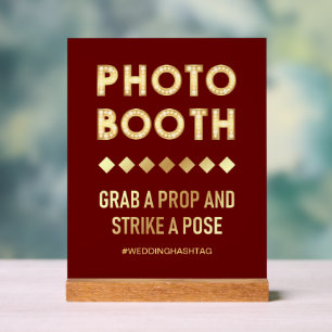 Red Gold Marquee Letters Wedding Photo Booth Acrylic Sign