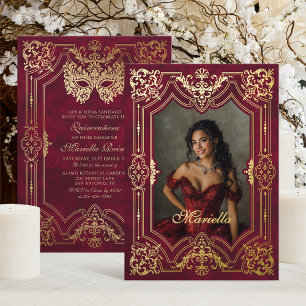 Red Gold Masquerade Photo Quinceanera