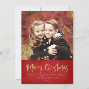 Red & Gold MERRY CHRISTMAS Cards   Family Photo