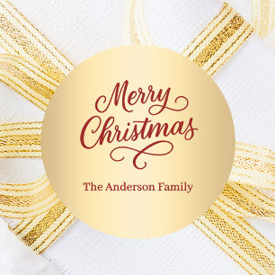 Red gold Merry Christmas Classic Round Sticker