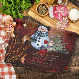 RED GOLD Merry Christmas, cute Characters Tea Towel
