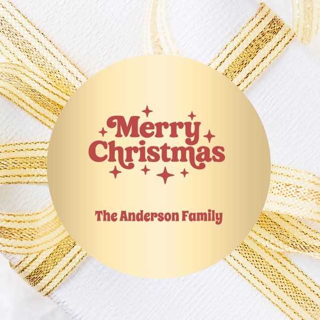 Red gold Merry Christmas favour Classic Round Sticker (Creator Uploaded)