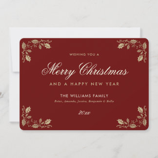 Red Gold Merry Christmas Happy New Year Card