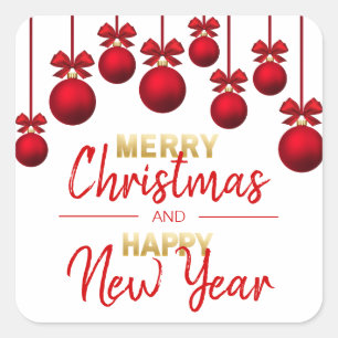 RED Gold Merry Christmas & Happy New Year Square Sticker