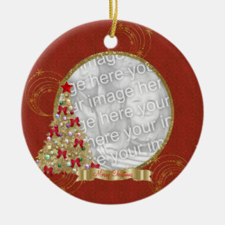 Red & Gold Merry Christmas Tree Photo Ornament