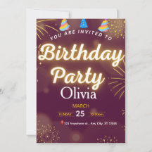 Red & Gold Modern Birthday Party Invitation 