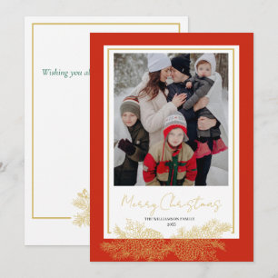 Red Gold Modern Elegant Family Photo Christmas Holiday Card